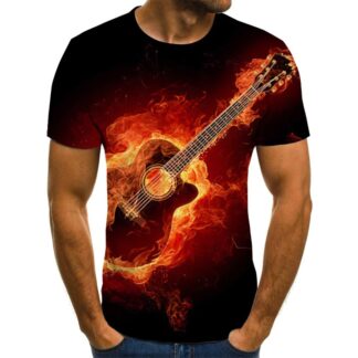 Flaming Guitar Tee Shirt-Large